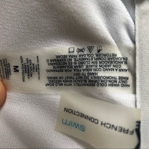 French Connection Knotted Bandeau Bikini Top Strapless Soft Cup White Blue M - Picture 4 of 10